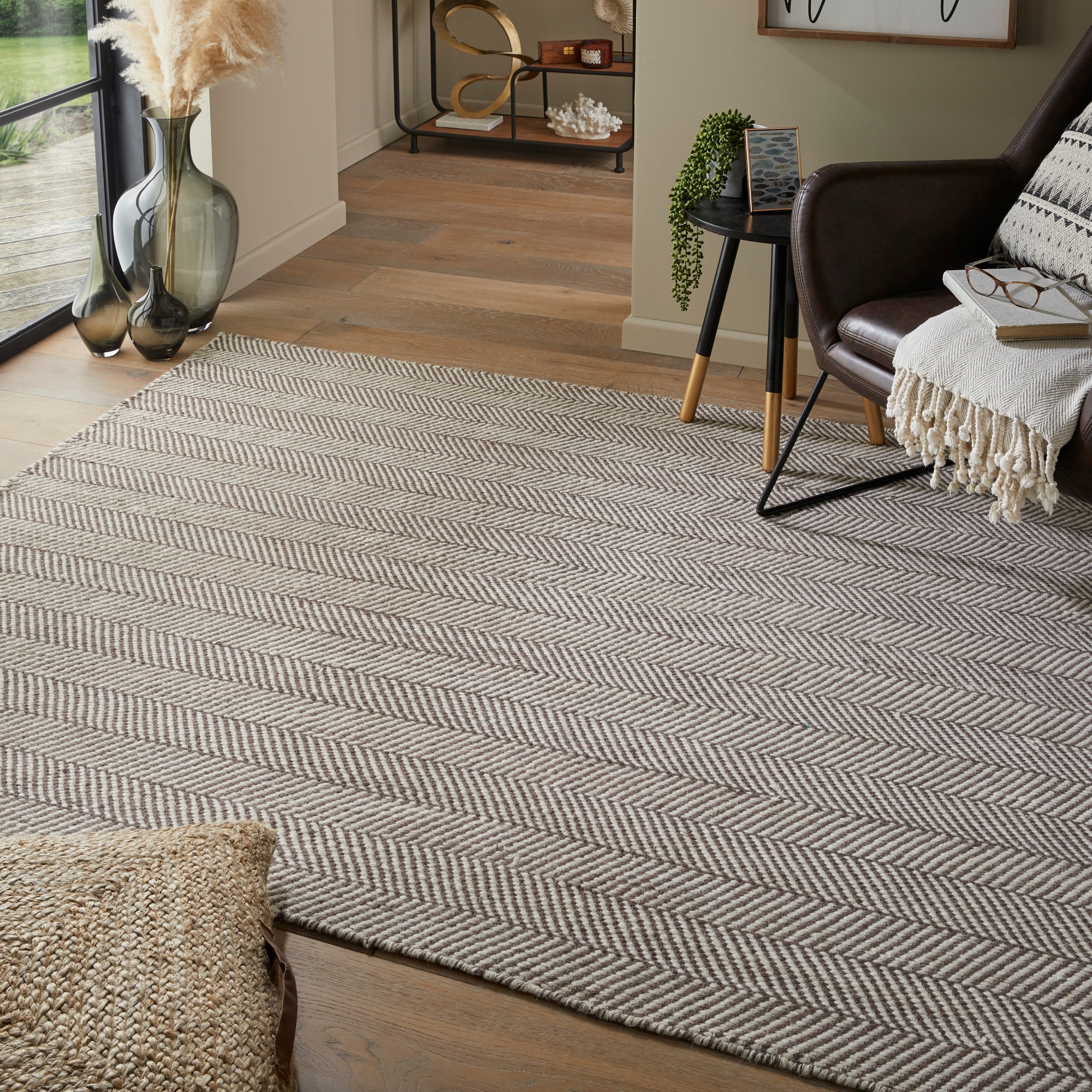 Cotswold Natural Cotw01 Wool Herringbone Rugs In Grey